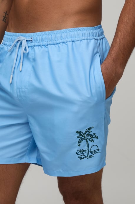 Palm Embroidered Mid Length Swim Short - Image 3