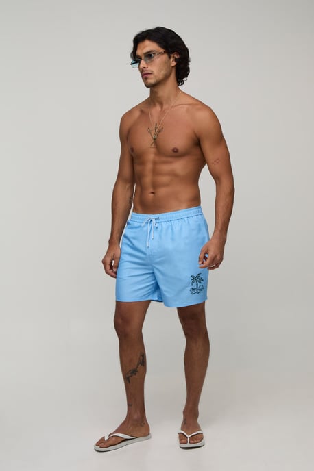 Palm Embroidered Mid Length Swim Short - Image 4