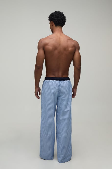 Straight Fit Micro Check Lounge Bottoms with Contrast Waistband - Image 2