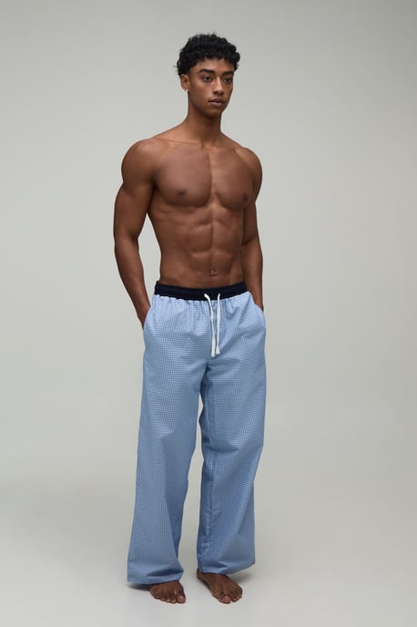 Straight Fit Micro Check Lounge Bottoms with Contrast Waistband - Image 4