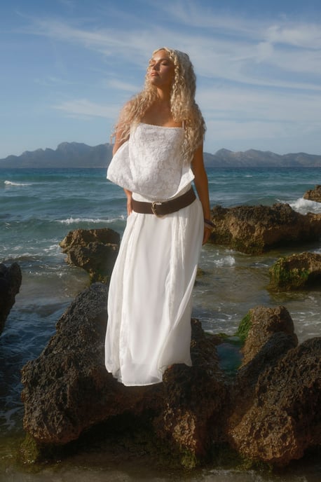 Emboridered Lace Godet Maxi Skirt - Image 1