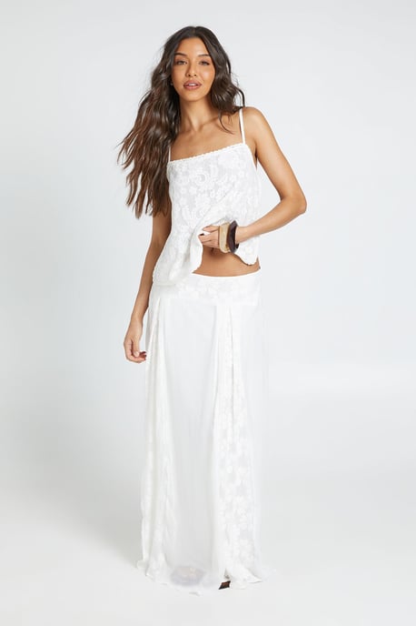 Emboridered Lace Godet Maxi Skirt - Image 3