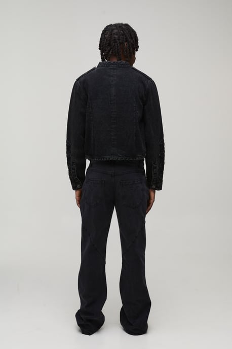 Washed Military Cropped Denim Jacket - Image 2