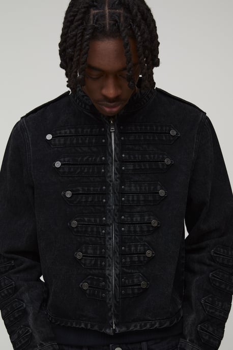 Washed Military Cropped Denim Jacket - Image 3