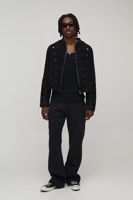 Washed Military Cropped Denim Jacket - Image 4