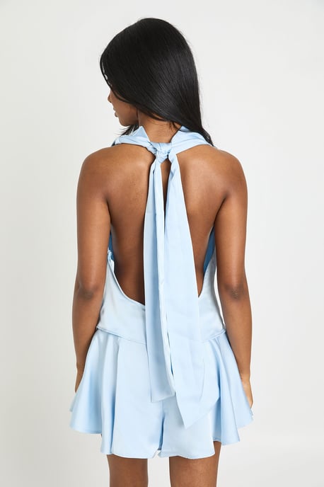 Satin Cowl Neck Flippy Short Playsuit - Image 2