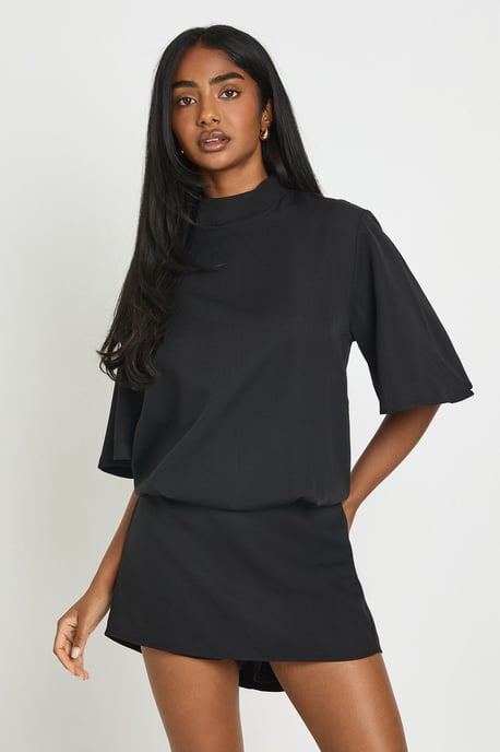 High Neck Shoulder Pad Boxy Playsuit - Image 1