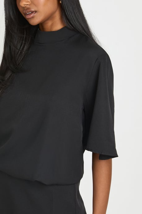 High Neck Shoulder Pad Boxy Playsuit - Image 4
