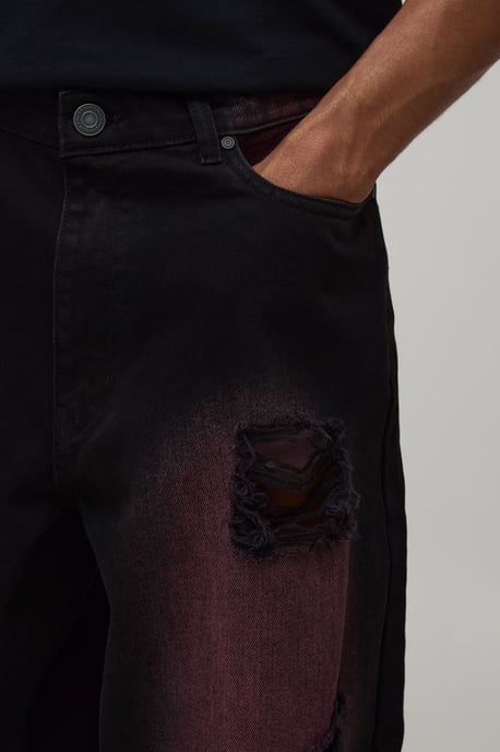 Pink Tinted Rip & Repair Baggy Fit Jeans - Image 3