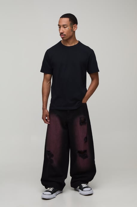 Pink Tinted Rip & Repair Baggy Fit Jeans - Image 4