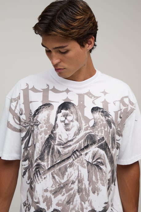 White Oversized Gothic Over The Seams Print T-Shirt - Image 3