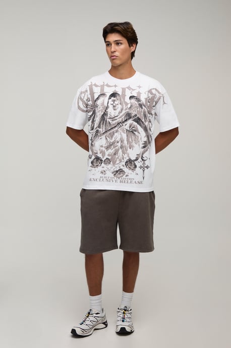 White Oversized Gothic Over The Seams Print T-Shirt - Image 4