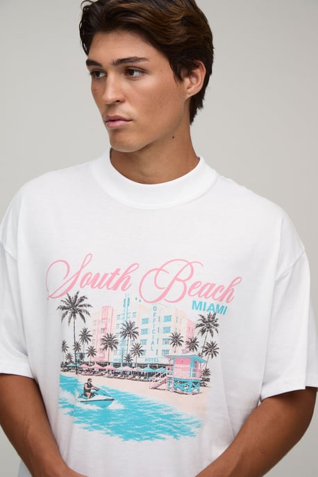 White Oversized Miami Print T-Shirt - Image 3