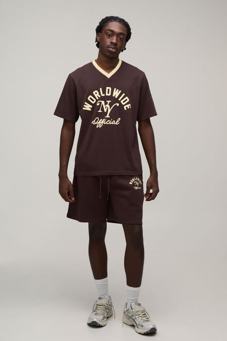 Regular Fit Worldwide Printed T-Shirt & Short Set - Image 4