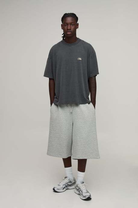 Washed Charcoal Oversized Boxy Soho Slogan Print T-Shirt - Image 4