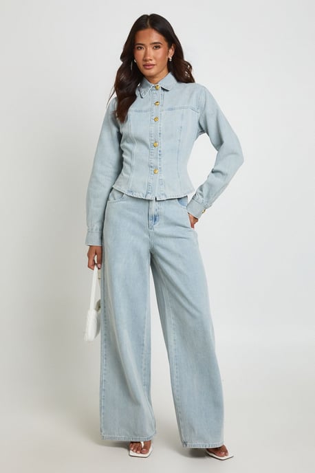 Gold Button Wide Leg Jean - Image 1