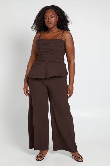 Plus Bengaline Bead Detail Asym Ruched Top & Wide Leg Trouser Co Ord - Image 1