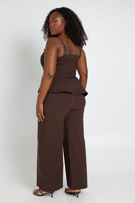 Plus Bengaline Bead Detail Asym Ruched Top & Wide Leg Trouser Co Ord - Image 2