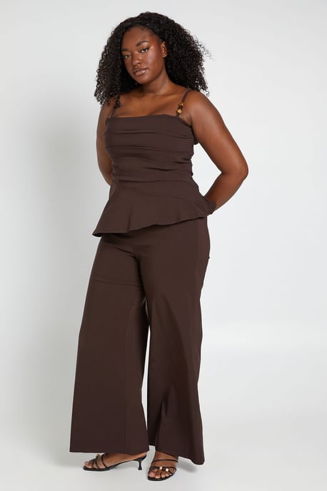 Plus Bengaline Bead Detail Asym Ruched Top & Wide Leg Trouser Co Ord - Image 3
