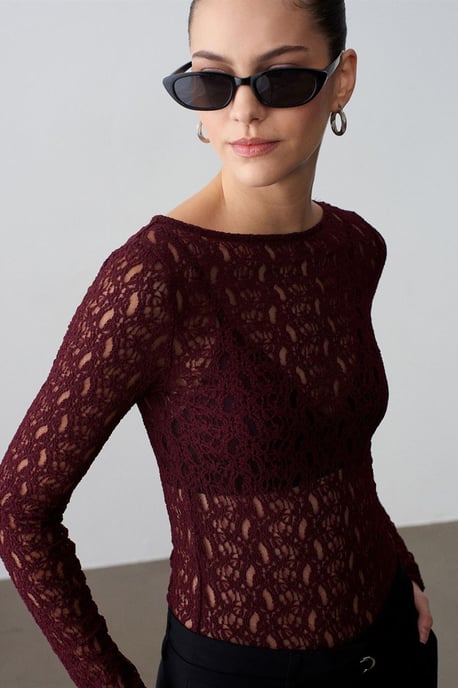 Slim Fit Kanten Bootsvorm Blouse - Image 1