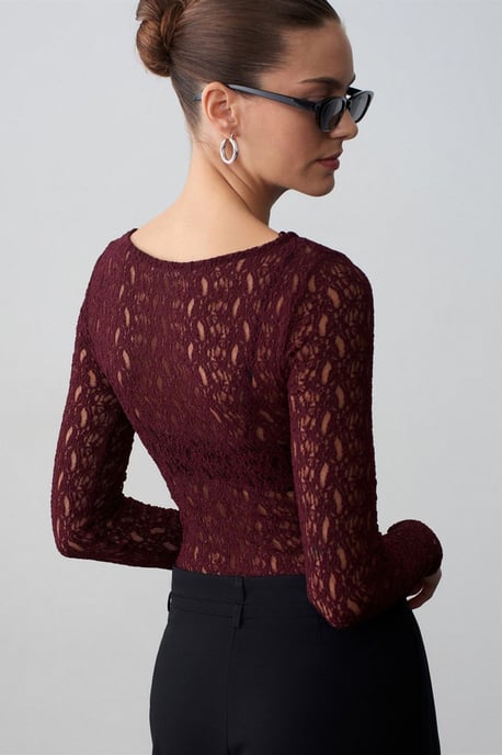 Slim Fit Kanten Bootsvorm Blouse - Image 2