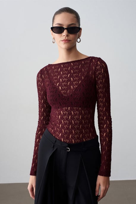 Slim Fit Kanten Bootsvorm Blouse - Image 3