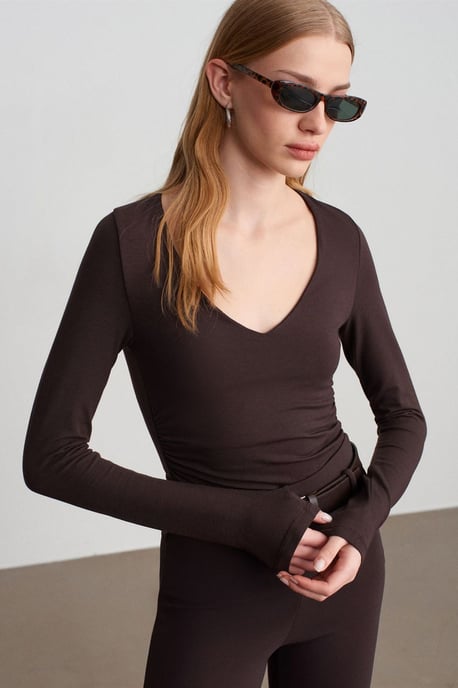 Slim Fit V-hals Gebreide Blouse - Image 3