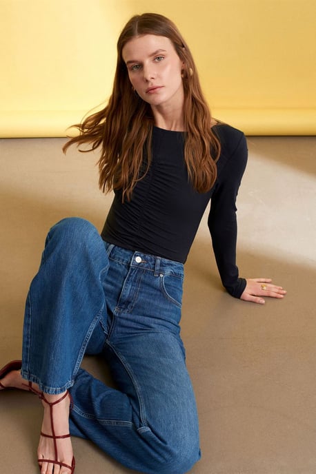 Slim Fit Boat Neck Long Sleeve Blouse - Image 3