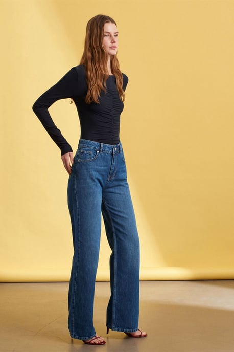 Slim Fit Boat Neck Long Sleeve Blouse - Image 4