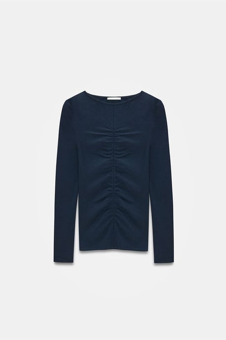 Slim Fit Boat Neck Long Sleeve Blouse - Image 5