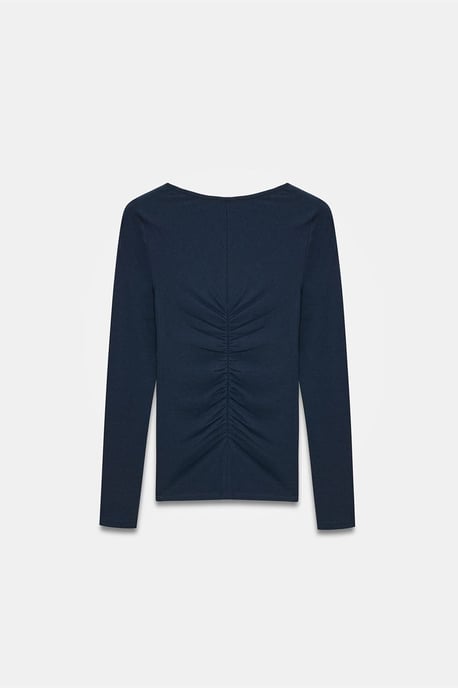 Slim Fit Boat Neck Long Sleeve Blouse - Image 6