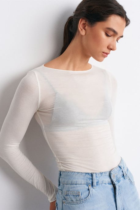 Slim Fit Boat Neck Long Sleeve Knit Blouse - Image 5
