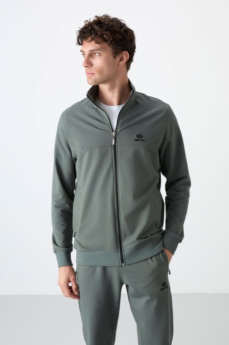 Men's Relaxed Fit Zip-collar Sweatshirt And Pants Set - Image 3