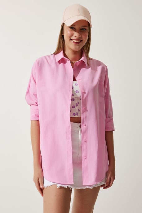 Oversized Poplin Button-Up Shirt with Long Sleeves - Image 2