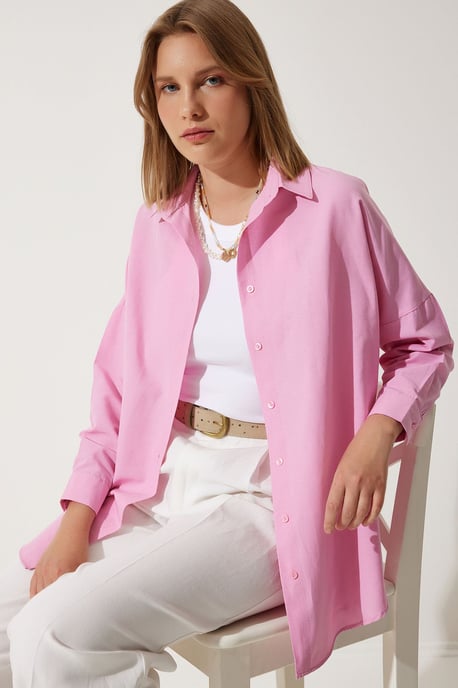 Oversized Poplin Button-Up Shirt with Long Sleeves - Image 3