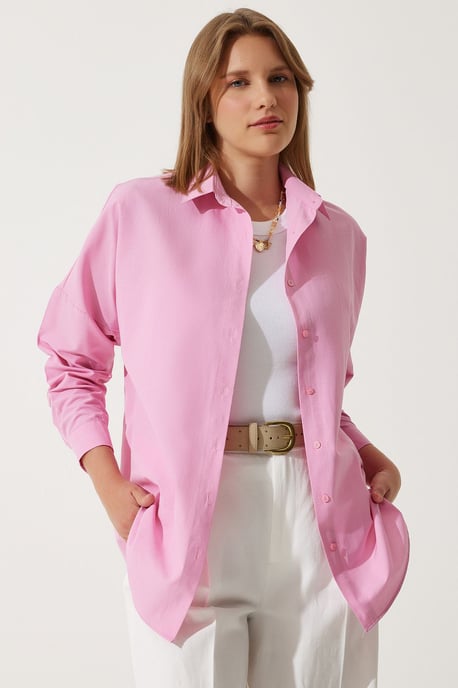 Oversized Poplin Button-Up Shirt with Long Sleeves - Image 4