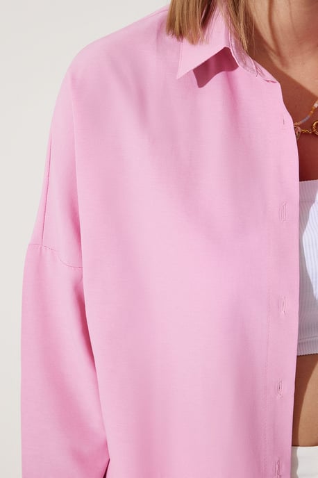 Oversized Poplin Button-Up Shirt with Long Sleeves - Image 5
