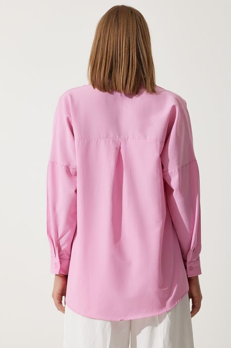 Oversized Poplin Button-Up Shirt with Long Sleeves - Image 6