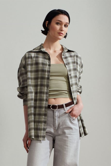 Overmaatse Geruite Langemouwen Shirt - Image 3