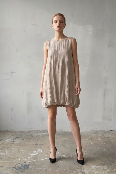 Loose Mini Dress in Textured Lyocell - Image 2