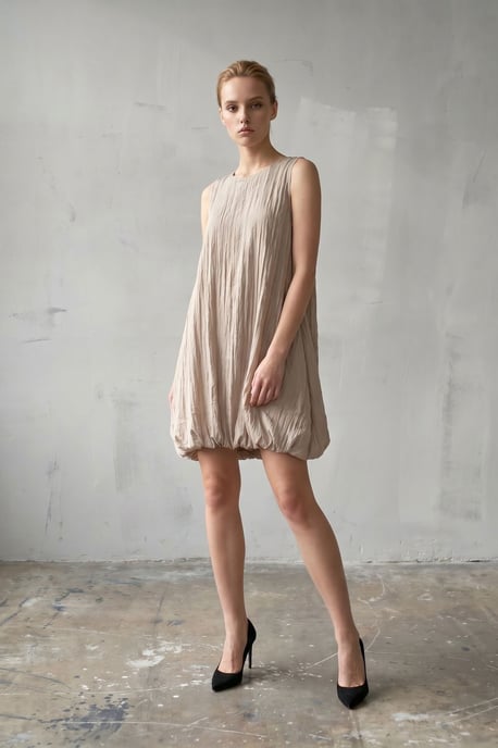 Loose Mini Dress in Textured Lyocell - Image 3