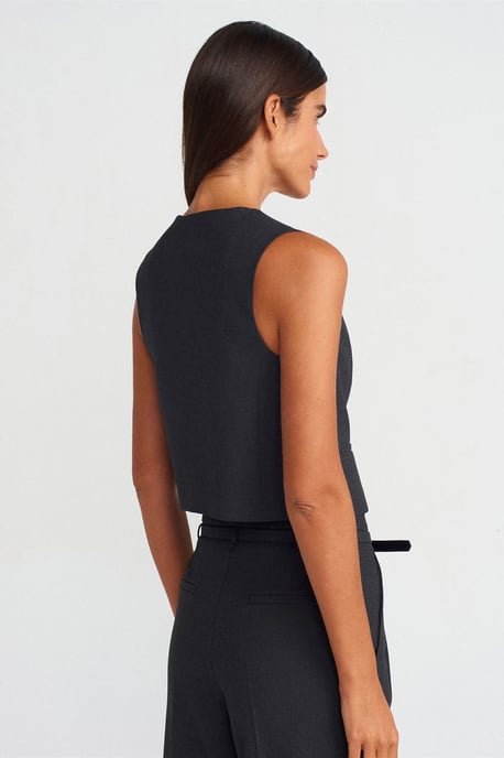 Crop Crepe Waistcoat With Button Closure - Image 2