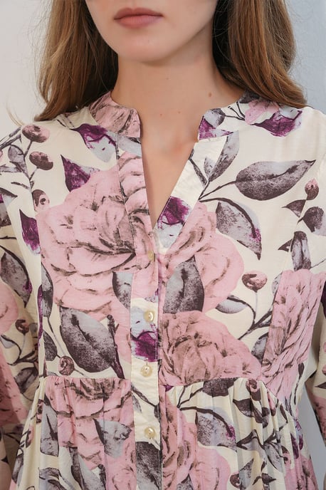 Floral Maxi Dress With Mandarin Collar - Image 6