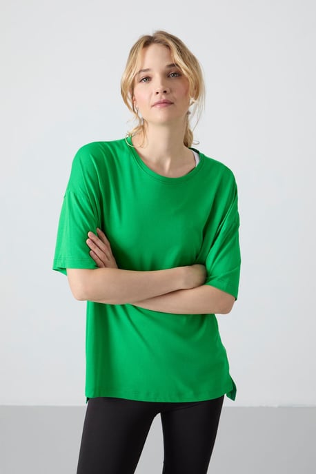 Oversized Cotton-Modal Crew Neck T-Shirt - Image 4