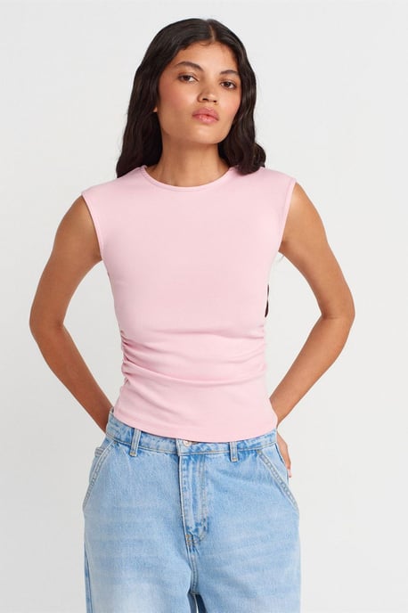 Sleeveless Ribbed Crew Neck Slim Fit T-Shirt - Image 1