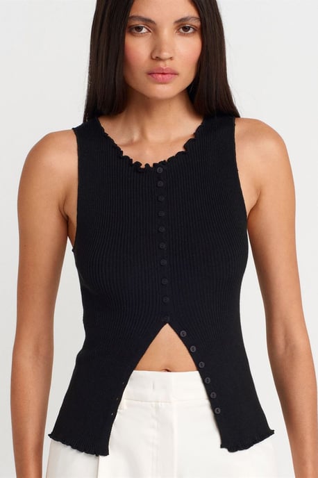 Sleeveless Ribbed Button Cardigan - Image 1