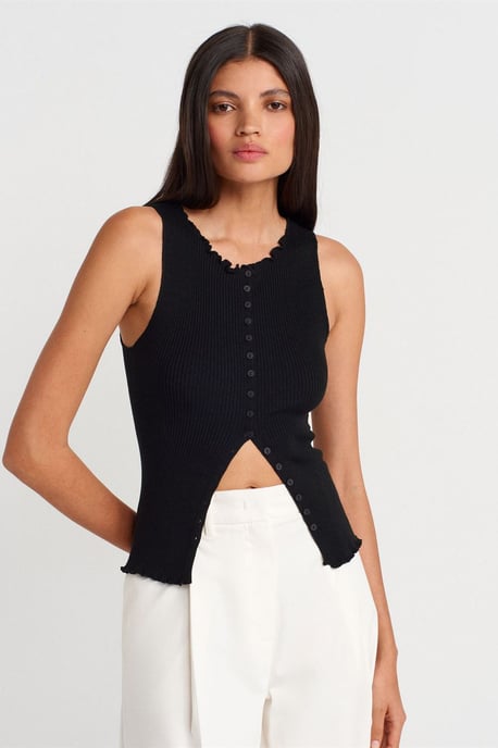 Sleeveless Ribbed Button Cardigan - Image 3