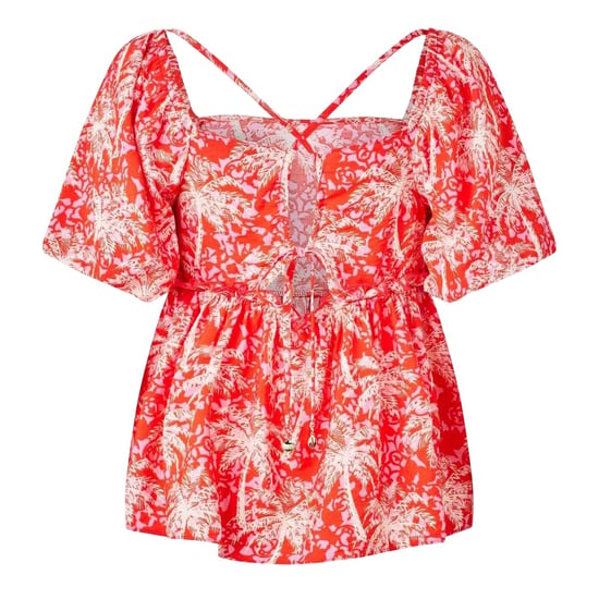 Biba Damesblouse met vierkante hals en pofmouwen (Oranje/Wit) - Image 2