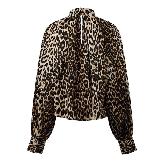 Biba Damesblouse met ballonmouwen en luipaardprint (Zwart/Beige) - Image 2
