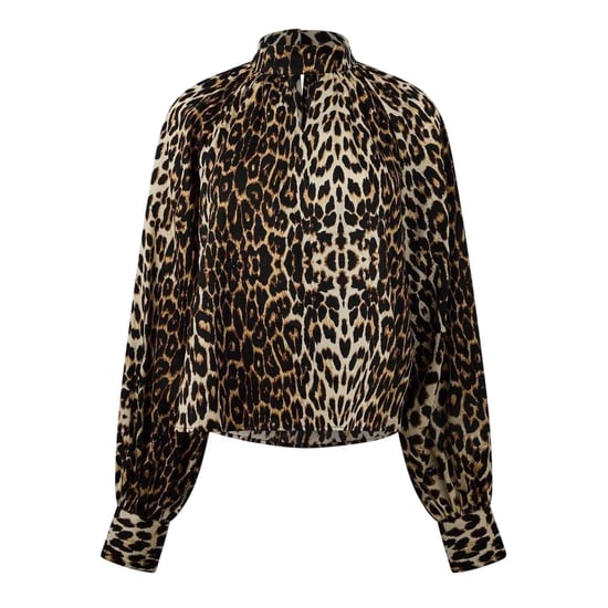 Biba Damesblouse met ballonmouwen en luipaardprint (Zwart/Beige) - Image 3